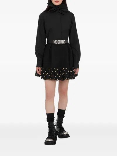 Moschino Midi Skirt With Polka Dots And Ruffles In Black