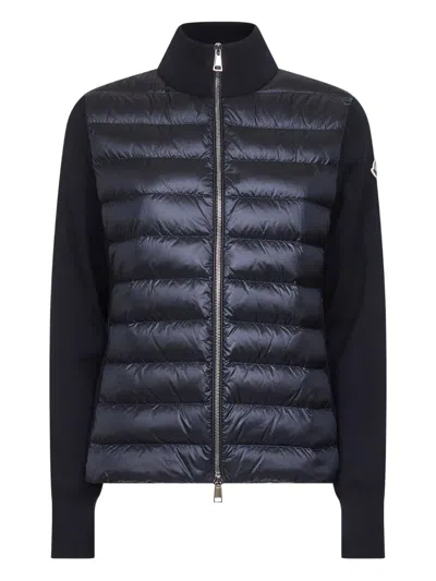 Moncler Blue Wool Zip-up Padded Cardigan In Blue