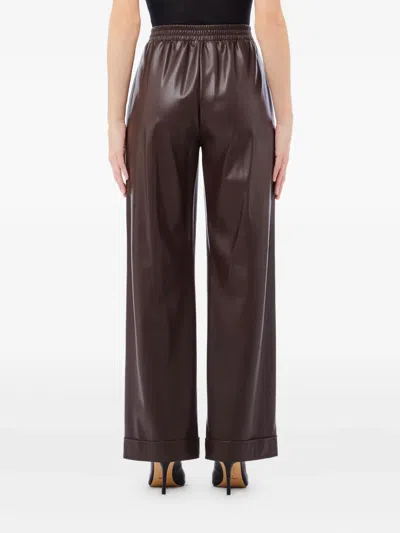 Liu •jo Coated Brown Wide-leg Pants With Pressed Crease And Cuffed Hem In Brown