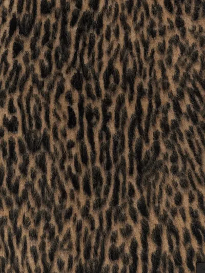 Saint Laurent Mohair Scarf With Leopard Pattern And Soft Texture In Brown