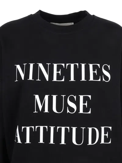Elisabetta Franchi Oversized Sweatshirt With Bold 'nineties Muse Attitude' Print In Black