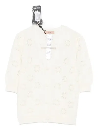 Twinset Floral-pattern Button-down Cardigan In White