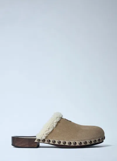 Miu Miu Shearling-trimmed Suede Clogs In Black