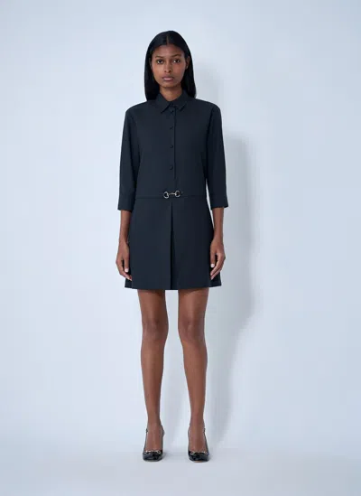 Gucci Womens Horsebit Long-sleeves Wool Mini Dress Ardesia Grey In Black