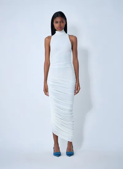Jacquemus Asymmetric Hem Sleeveless High Neck Dress In White
