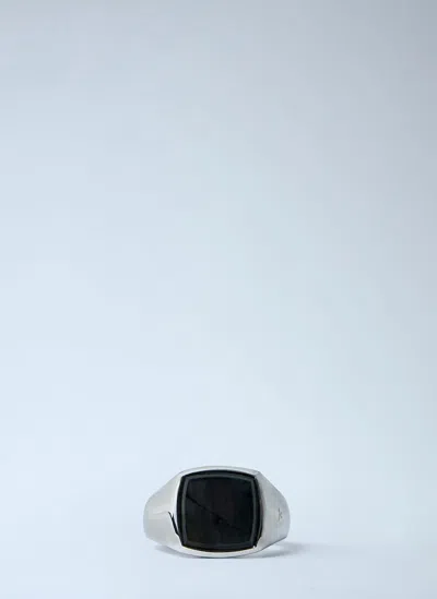 Tom Wood Sterling Silver Larvikite Signet Ring In Black