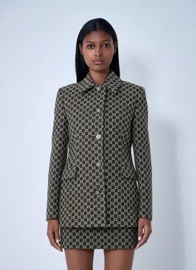 Gucci Monogram Patterned Cotton Blend Jacket In Green