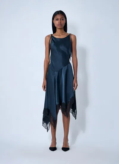 Acne Studios Satin Lace-trim Midi Dress In Blue