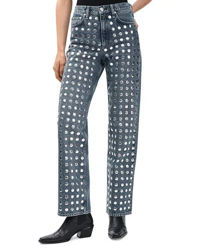 Rag & Bone Shea High Rise Relaxed Straight Jeans In Kingston Stud In Gray