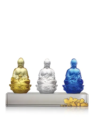 Liuli Accompanied By Peace And Joy Buddha Sculpture, Set Of 3 In Multi
