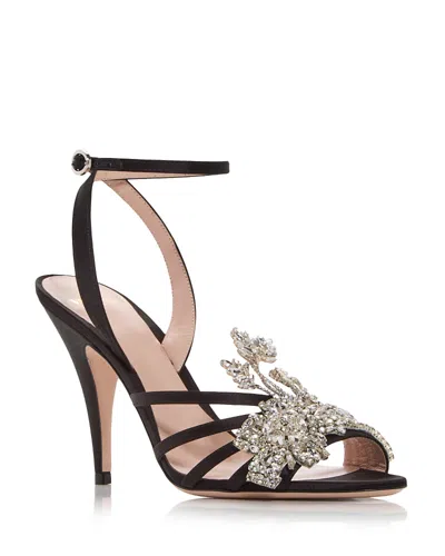 Valentino Ladycrush Strass Flower Ankle-strap Sandals In Black