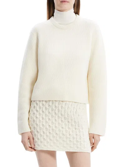 Theory Boxy Felted Wool-cashmere Pullover Sweater In White