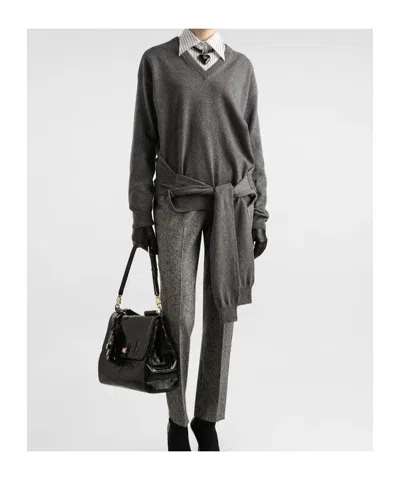 Dolce & Gabbana V-neck Knotted Cashmere Sweater Clothing In Gray