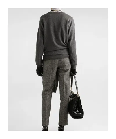 Dolce & Gabbana V-neck Knotted Cashmere Sweater Clothing In Gray