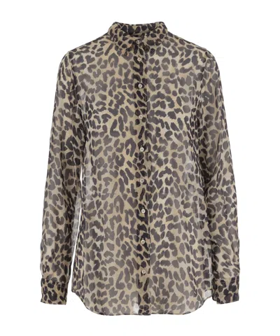 Aspesi Animal Print Collared Neck Long Sleeves Top In Black