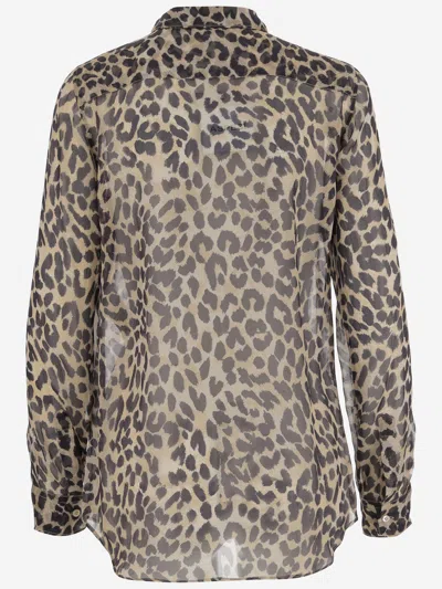Aspesi Animal Print Collared Neck Long Sleeves Top In Black