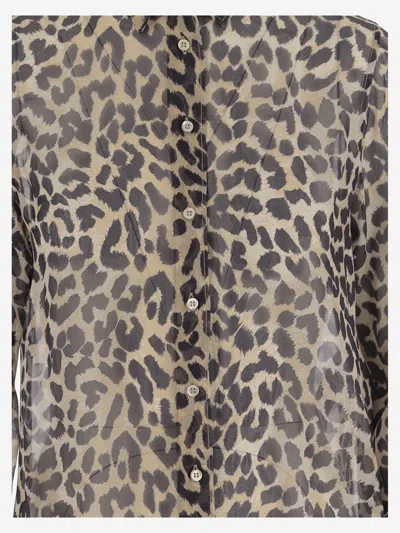Aspesi Animal Print Collared Neck Long Sleeves Top In Black