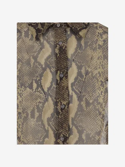 Aspesi Python-print Buttoned Shirt In Brown