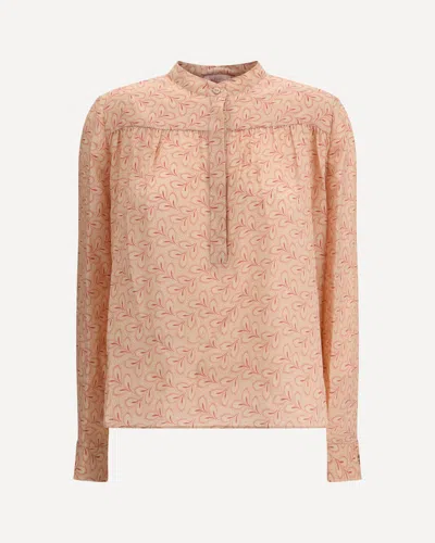 Kristina Ti Blouse With Foliage Print And Refined Stand-up Collar In Pink