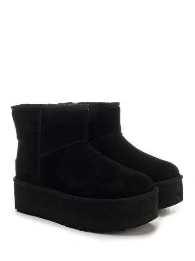Ugg Classic Mini Platform Black Ankle Boots With Platform In Suede Woman In Black
