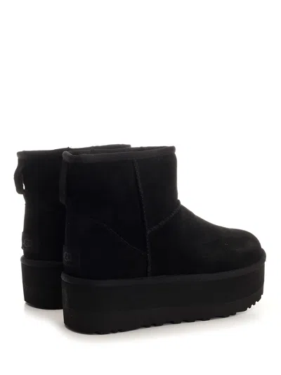 Ugg Classic Mini Platform Black Ankle Boots With Platform In Suede Woman In Black