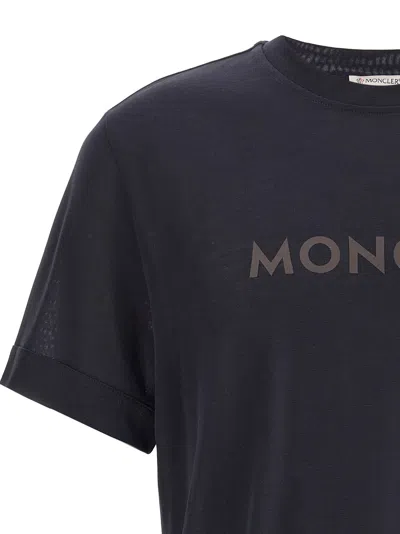 Moncler Lyocell T-shirt With Logo Print In Blue