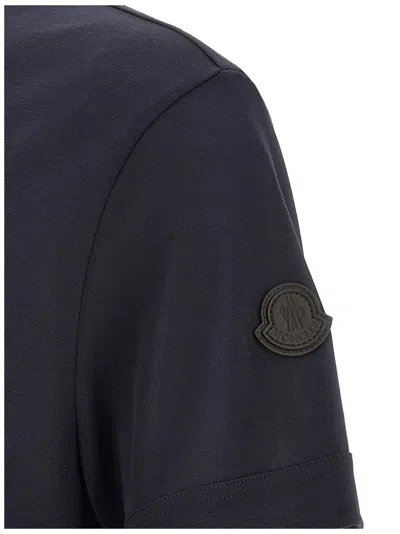 Moncler Lyocell T-shirt With Logo Print In Blue