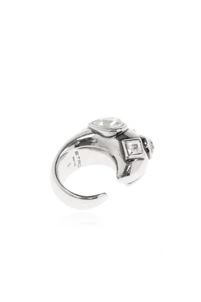 Etro Crystal Embellished Ring In Silver