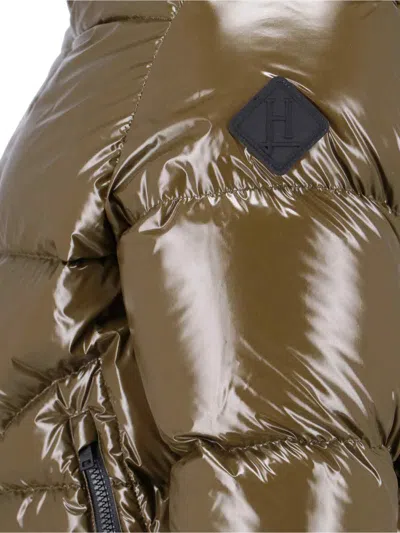 Herno Glossy Bomber Jacket With Horizontal Quilting And Adjustable Hood In Brown
