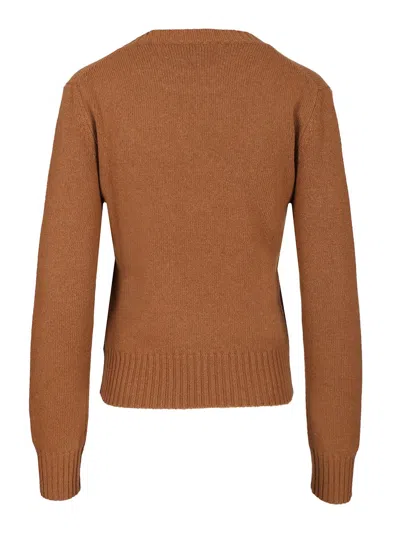 Ami Alexandre Mattiussi Cropped Brown Cashmere Blend Sweater With Heart Detail