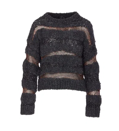 Pinko Crew Neck Knitted Long Sleeves Sweater In Black