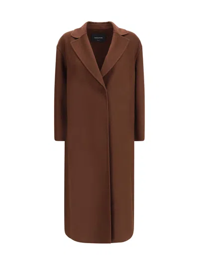 Fabiana Filippi Waist Belt Long Sleeve Lapel Pocket Coat In Brown