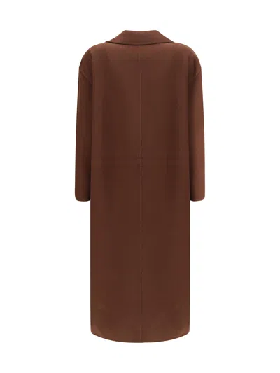 Fabiana Filippi Waist Belt Long Sleeve Lapel Pocket Coat In Brown
