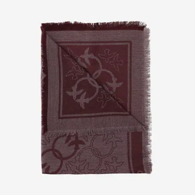 Pinko Viscose Blend Scarf With Love Birds Motif In Burgundy