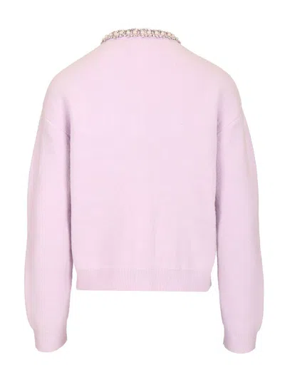 Self-portrait Knitted Cardigan With Crystals In Pink