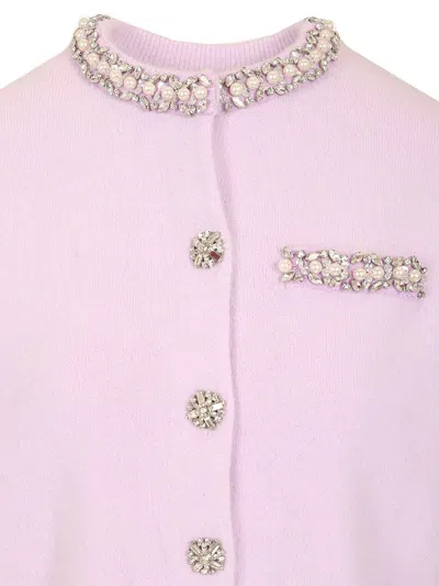 Self-portrait Knitted Cardigan With Crystals In Pink