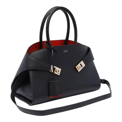 Ferragamo Two-tone Hug Handbag In Black
