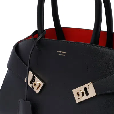 Ferragamo Two-tone Hug Handbag In Black