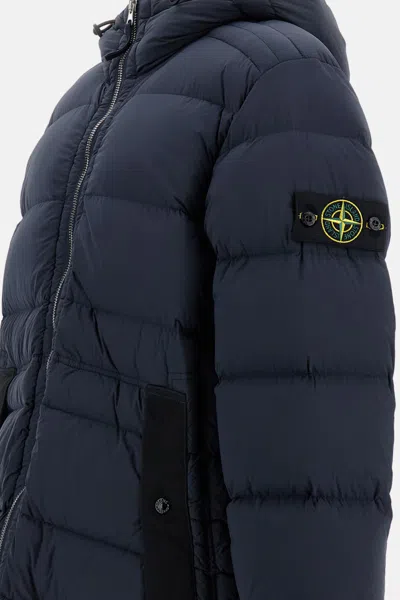 Stone Island Hooded Short Down Outerwear In Blue