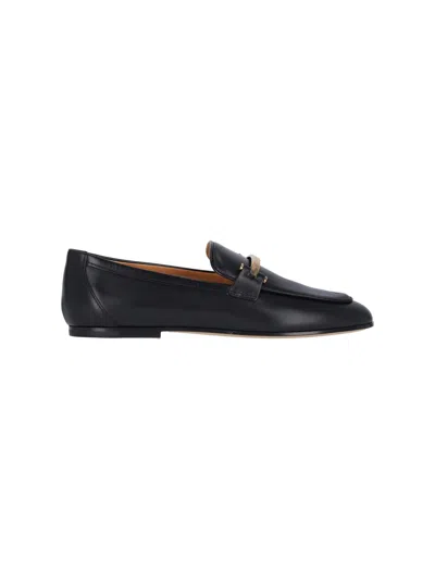 Tod's Leather Bar Detail Loafers In Black