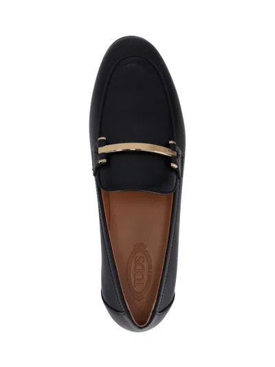Tod's Leather Bar Detail Loafers In Black