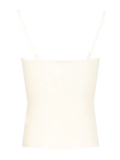 Self-portrait Lace Trim Rib Knit Viscose Blend Top In Yellow