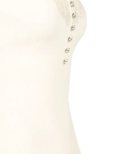 Self-portrait Lace Trim Rib Knit Viscose Blend Top In Yellow