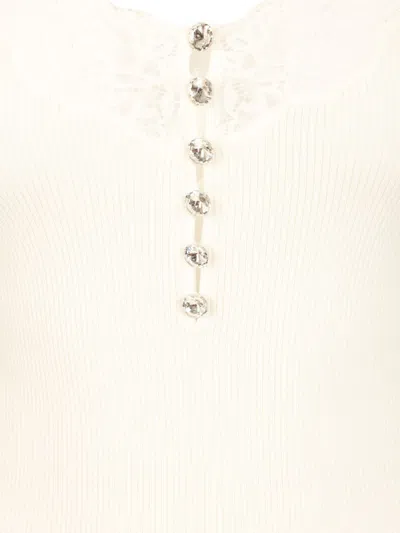 Self-portrait Lace Trim Rib Knit Viscose Blend Top In Yellow