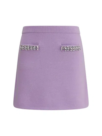 Self-portrait Knit Skirt With Crystals In Purple