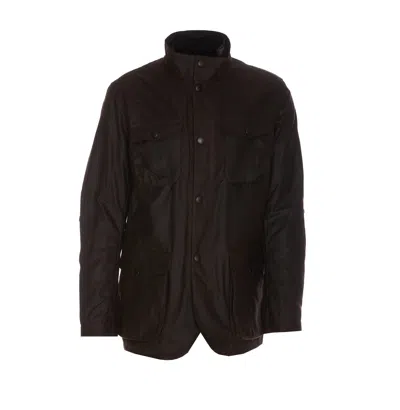 Barbour Ogston Wax Jkt Casual Jacket In Black Cotton In Brown