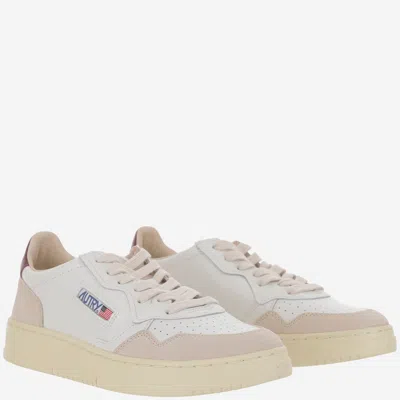 Autry Medalist Low Sneakers In White And Burgundy Suede And Leather In Multi