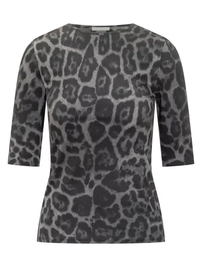 Stella Mccartney Animal Print Crewneck Top Three Quarter Sleeves In Gray