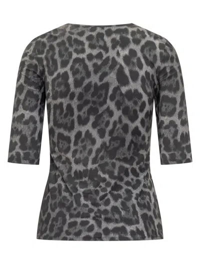 Stella Mccartney Animal Print Crewneck Top Three Quarter Sleeves In Gray