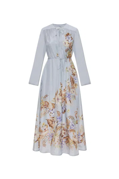 Zimmermann Women Powder Blue Multi Floral Silk Habotai Coco Maxi Dress In Purple